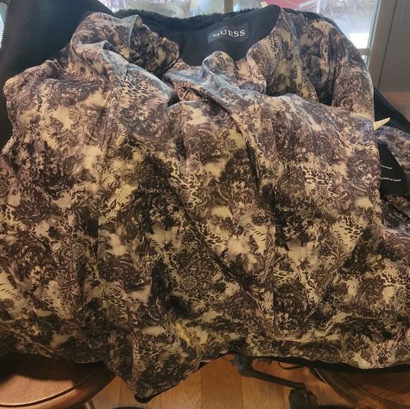 Guess Wool Blend Pea Coat Faux Fur Collar Leather Belt Studded Black Small #613 - Picture 9 of 14